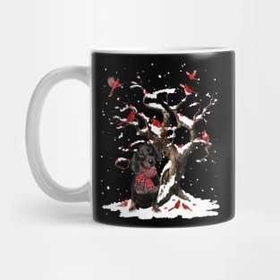 Black Dachshund Scarf Cardinal Snow Christmas Mug